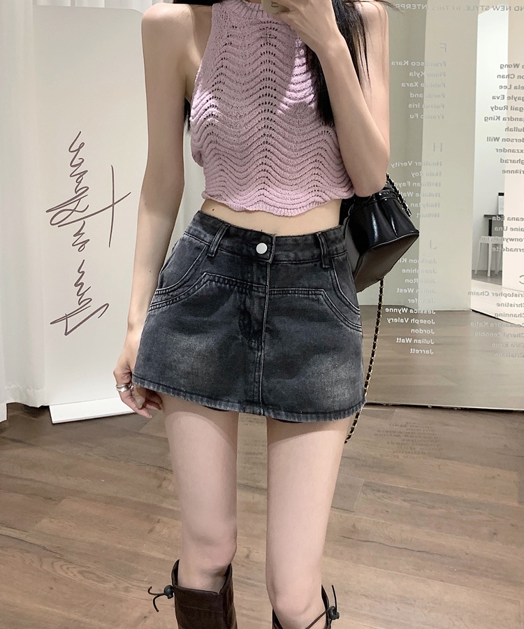 Slim denim pants Cover belly short skirt for women