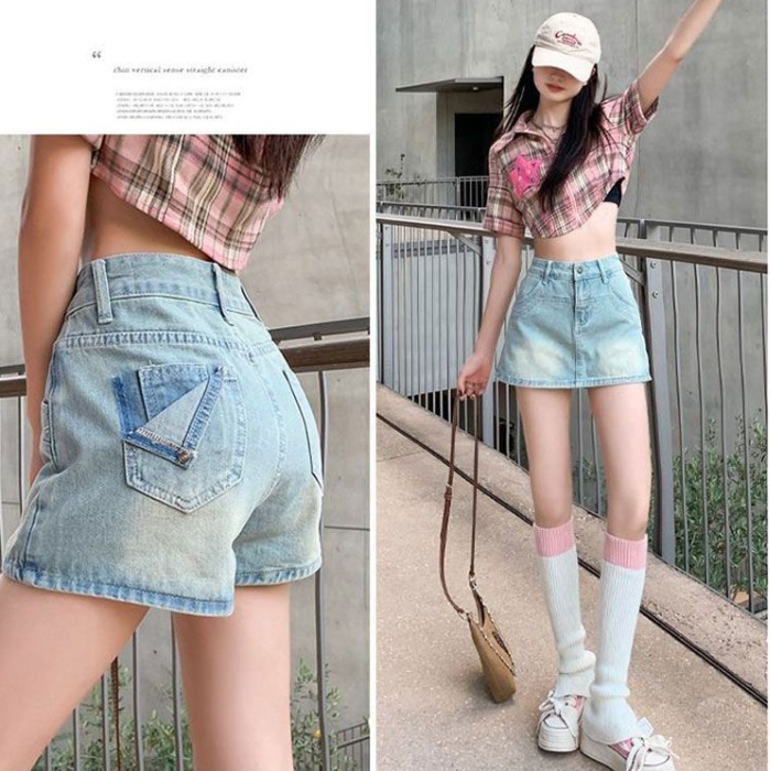 Slim denim pants Cover belly short skirt for women