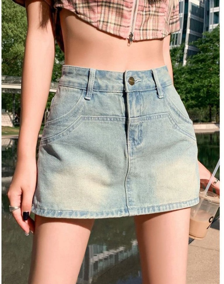 Slim denim pants Cover belly short skirt for women