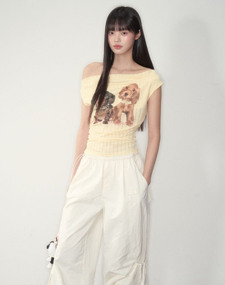 Sloping shoulder summer T-shirt short sleeve tops for women
