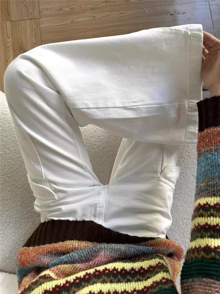 Autumn white work clothing speaker pants for women