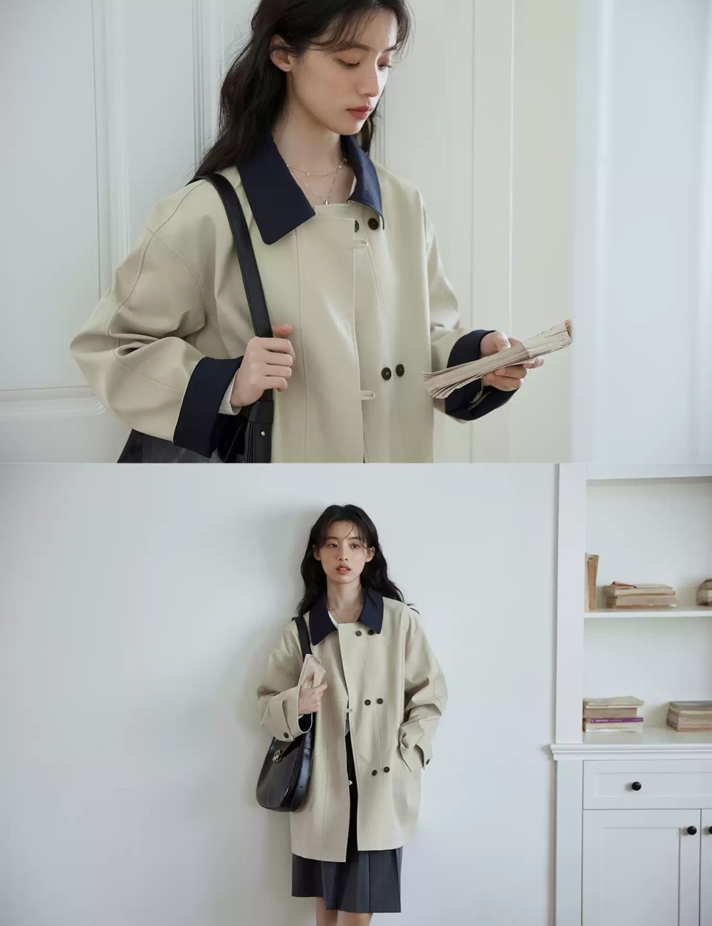 Temperament Casual tops double-breasted coat for women