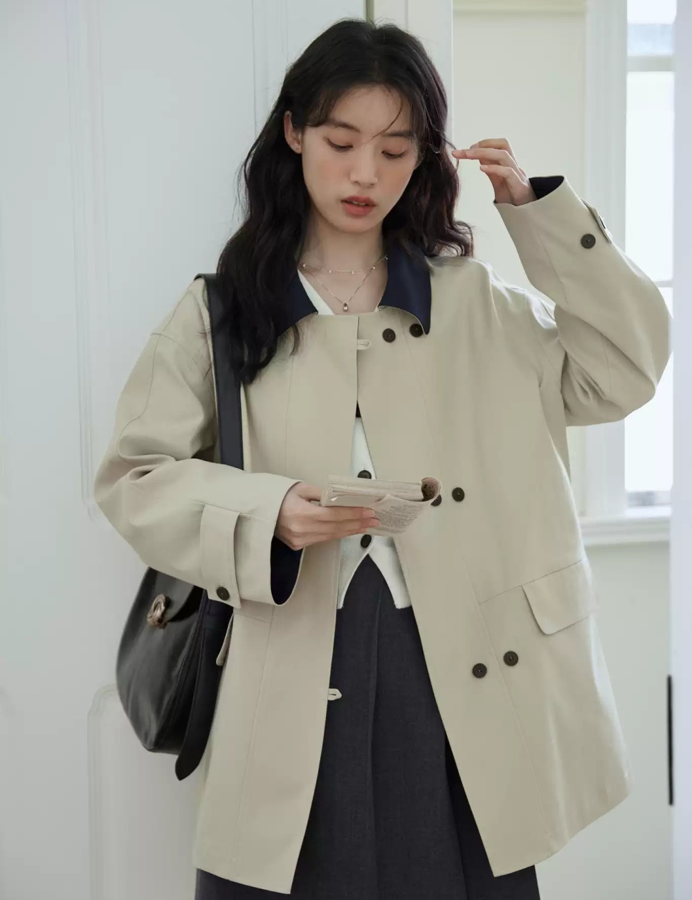 Temperament Casual tops double-breasted coat for women