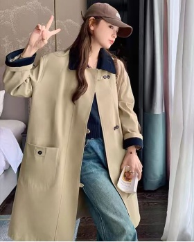Khaki loose coat mixed colors windbreaker for women