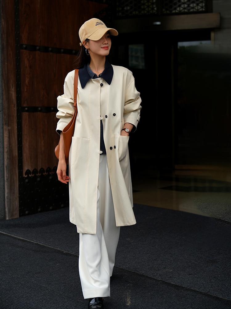 Khaki loose coat mixed colors windbreaker for women