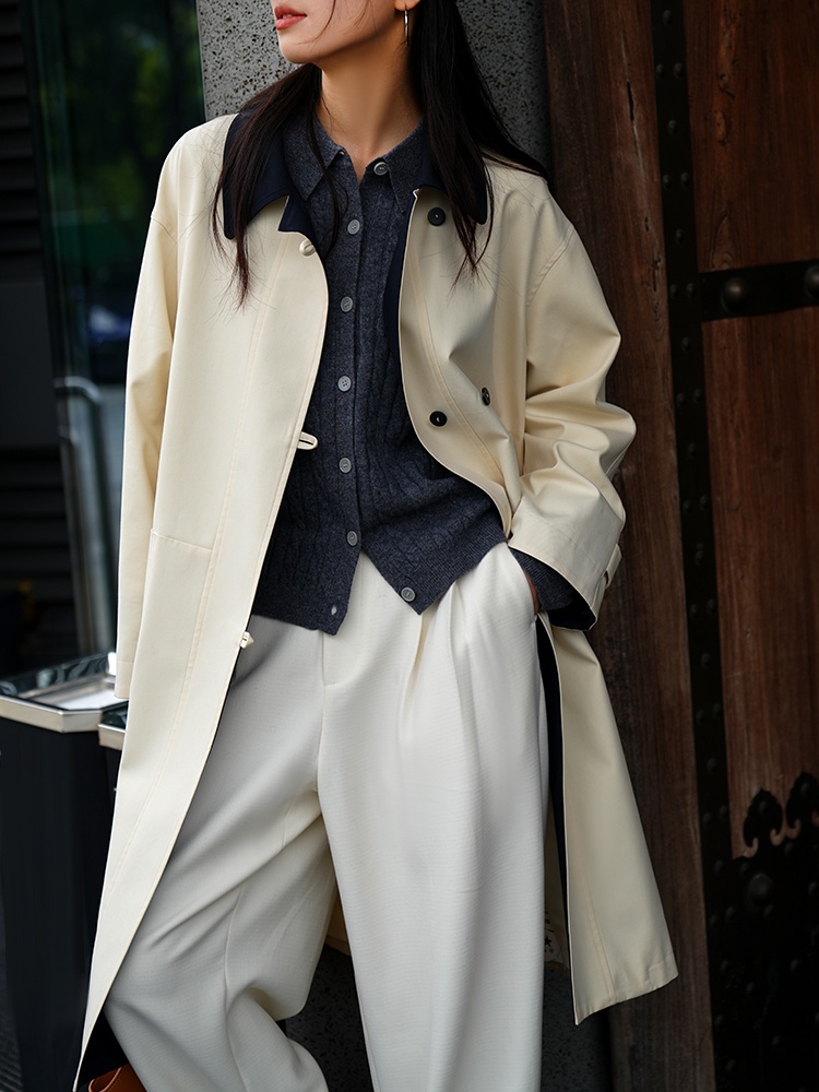 Khaki loose coat mixed colors windbreaker for women