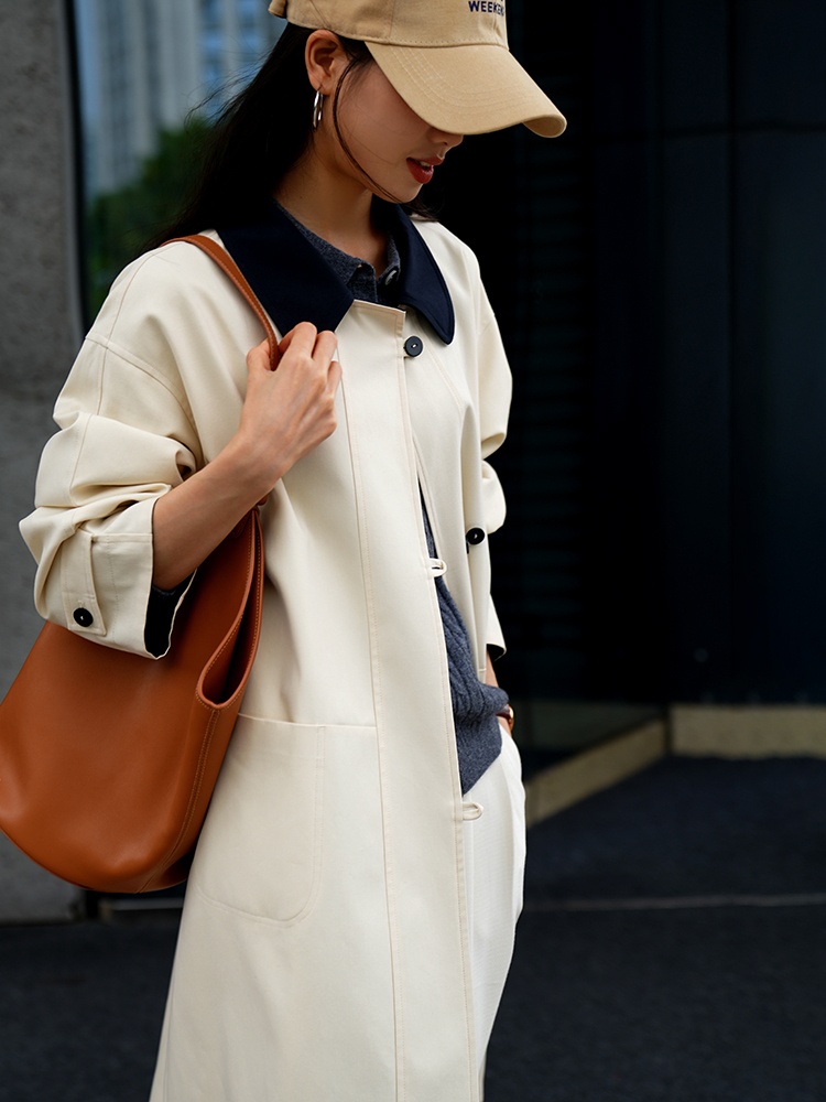 Khaki loose coat mixed colors windbreaker for women