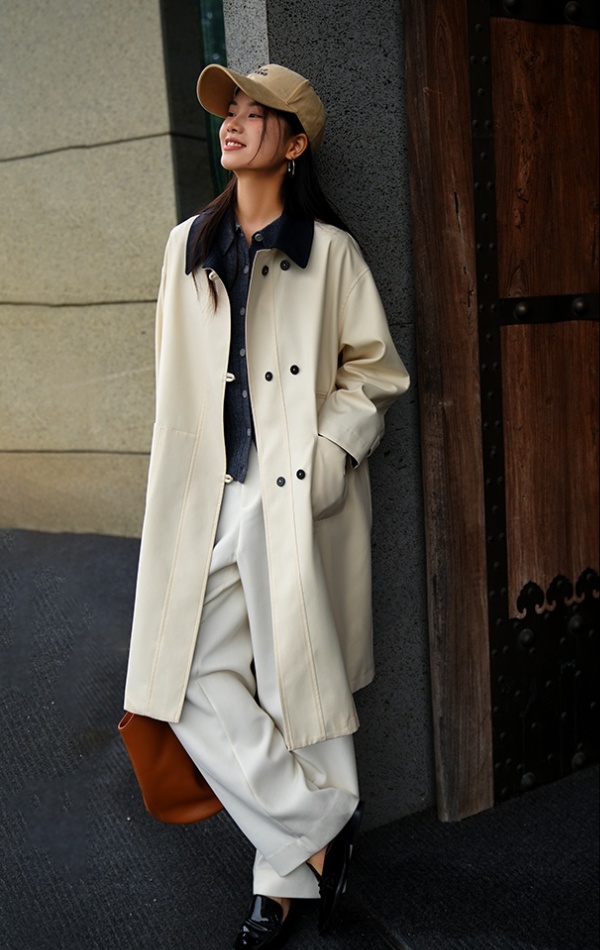 Khaki loose coat mixed colors windbreaker for women