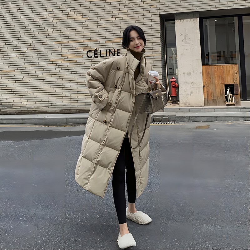 Exceed knee coat single-breasted cotton coat for women