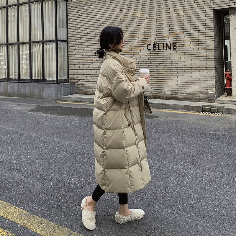 Exceed knee coat single-breasted cotton coat for women