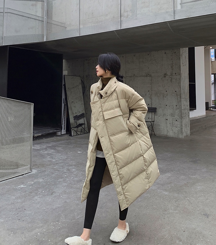 Exceed knee coat single-breasted cotton coat for women