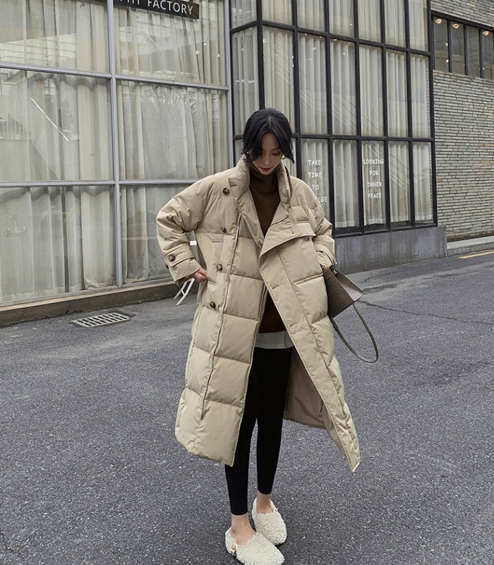 Exceed knee coat single-breasted cotton coat for women