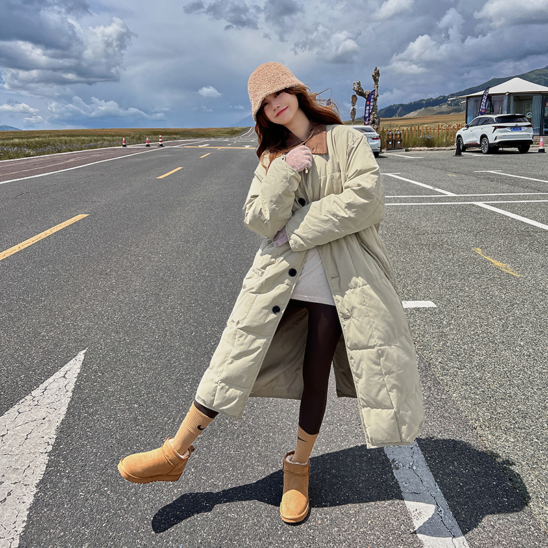 Loose khaki coat Korean style long cotton coat for women