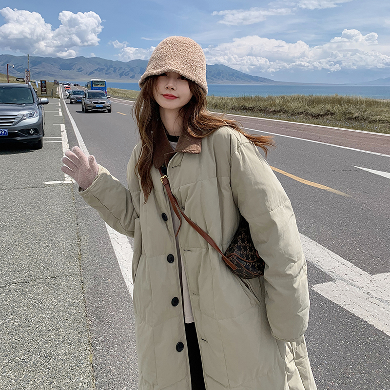 Loose khaki coat Korean style long cotton coat for women