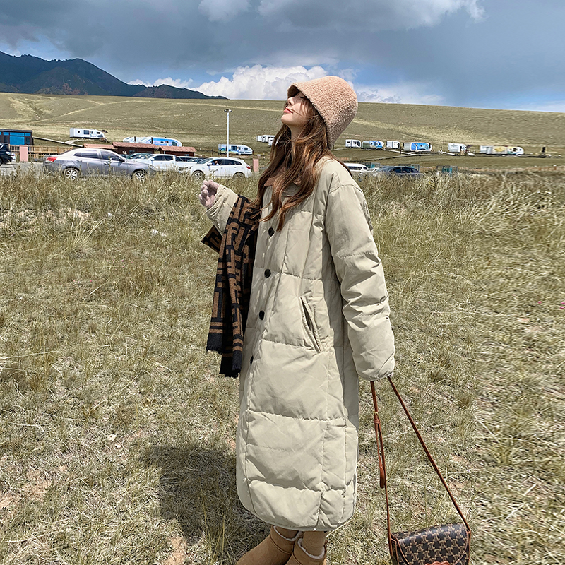 Loose khaki coat Korean style long cotton coat for women
