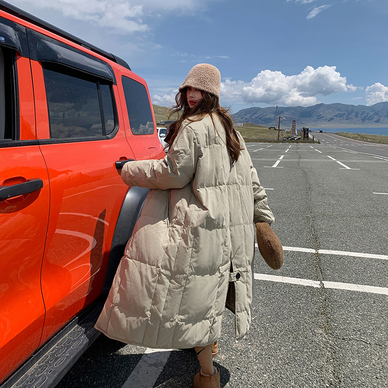 Loose khaki coat Korean style long cotton coat for women