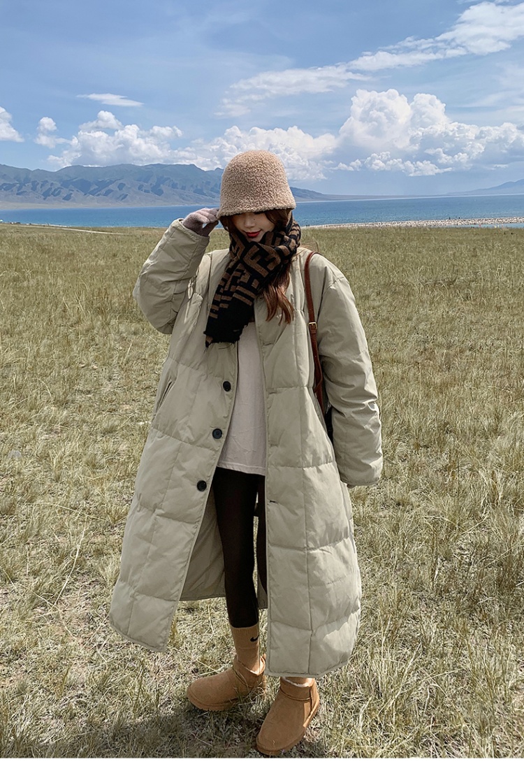 Loose khaki coat Korean style long cotton coat for women