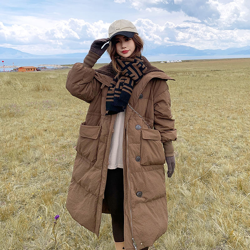 Thick long cotton coat frenum coat for women