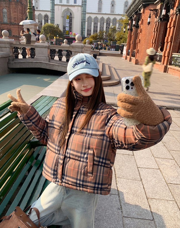Short loose coat plaid winter bread clothing for women