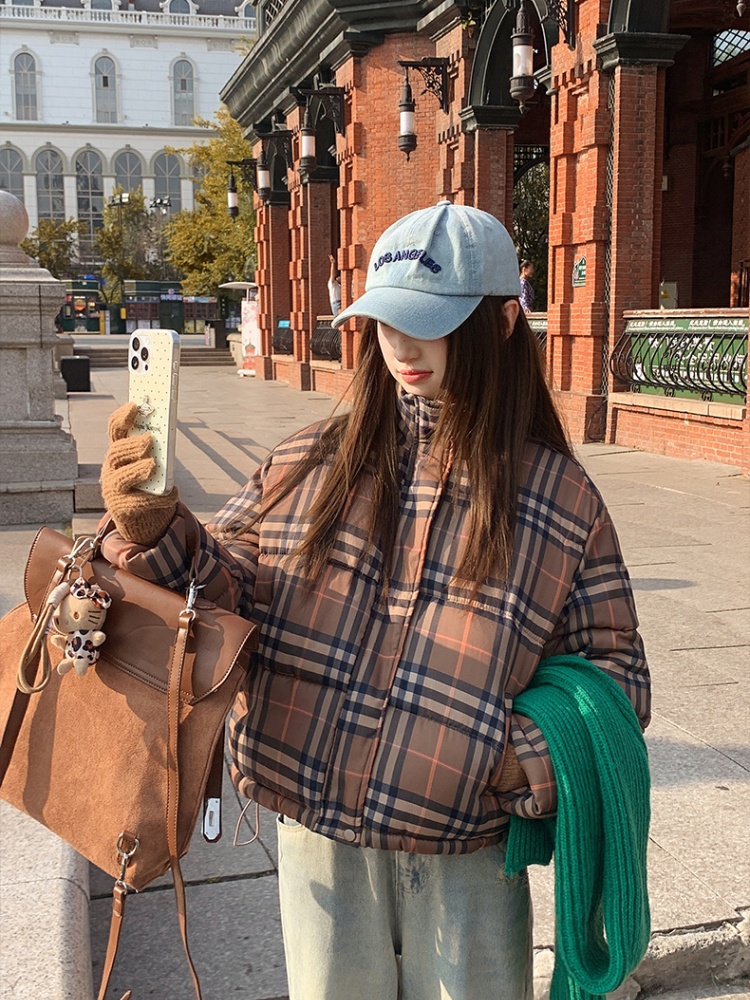 Short loose coat plaid winter bread clothing for women