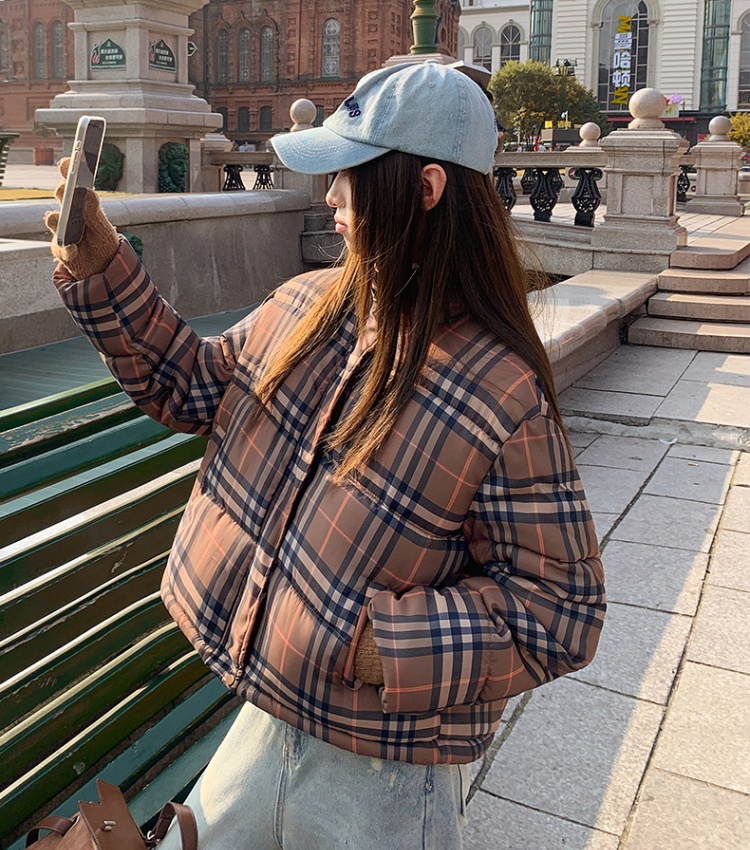 Short loose coat plaid winter bread clothing for women