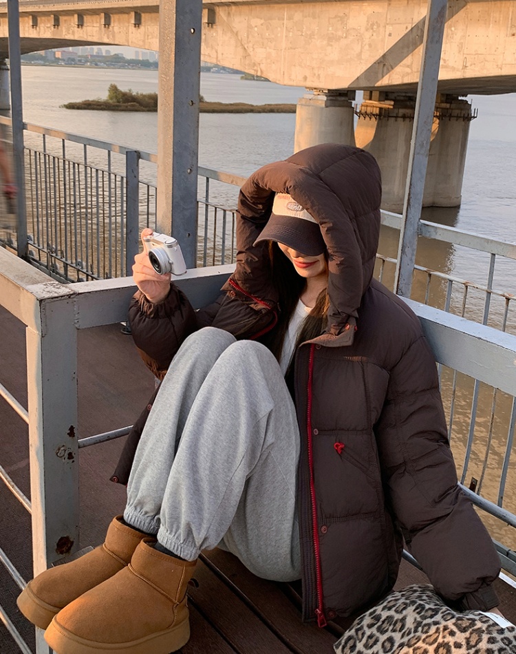 Thermal hooded coat fashion zip cotton coat for women