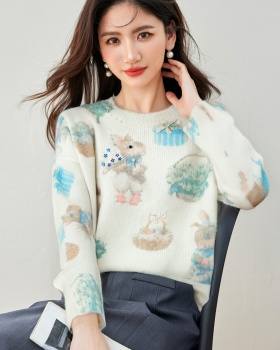 Autumn and winter bunny beading mohair sweater for women
