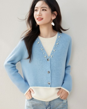 Commuting beading sweater autumn and winter tops