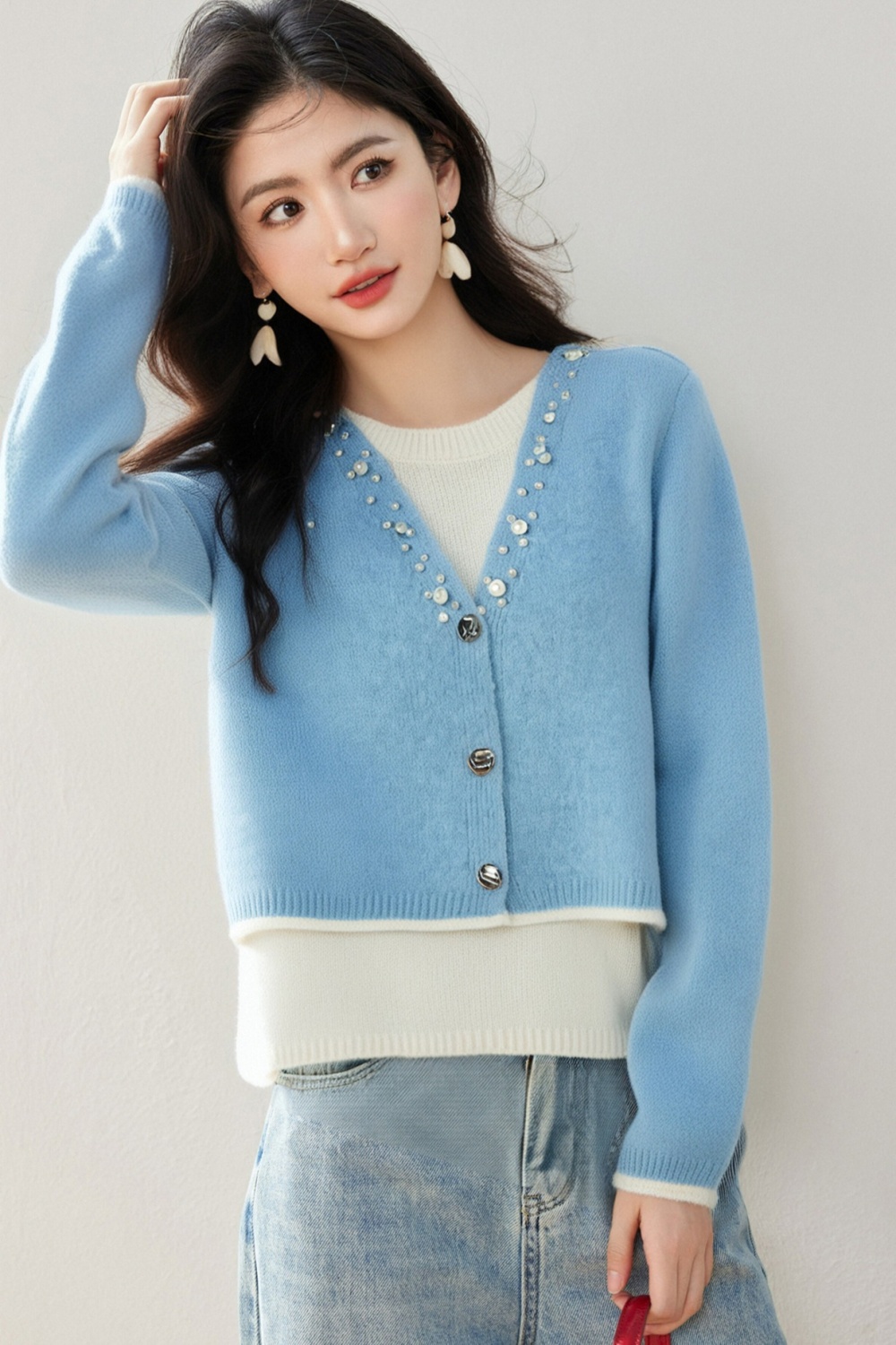 Commuting beading sweater autumn and winter tops