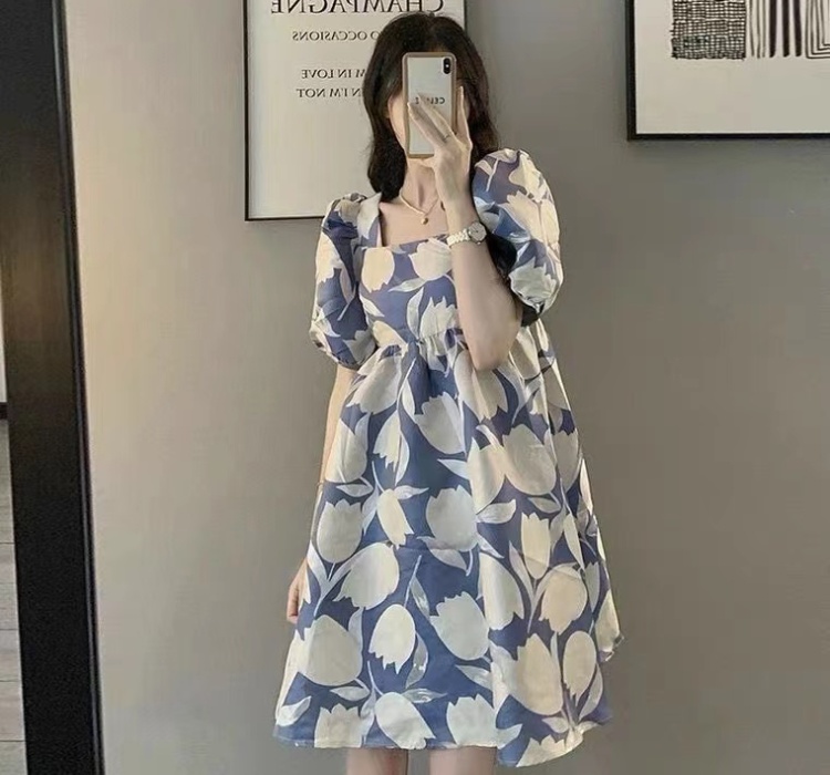 Autumn puff sleeve France style long dress for women