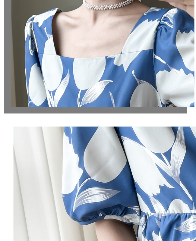 Autumn puff sleeve France style long dress for women