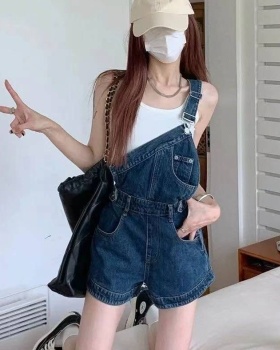 Personality denim shorts conjoined bib pants