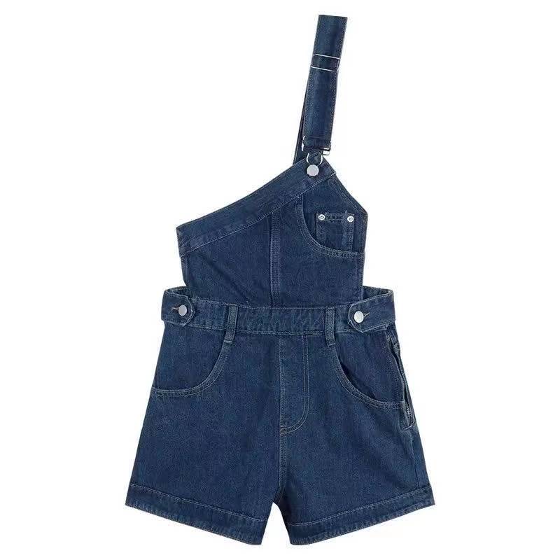 Personality denim shorts conjoined bib pants