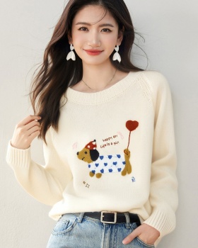 Loose Korean style round neck dog sweater for women