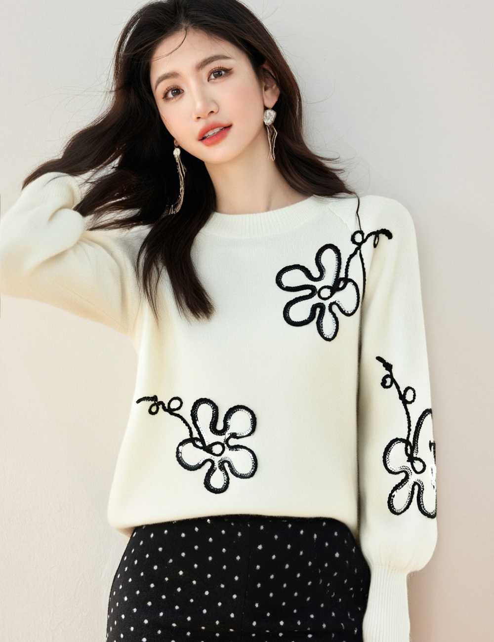 All-match personality round neck sweater for women