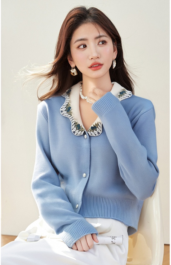 Loose cardigan embroidered flowers tops for women