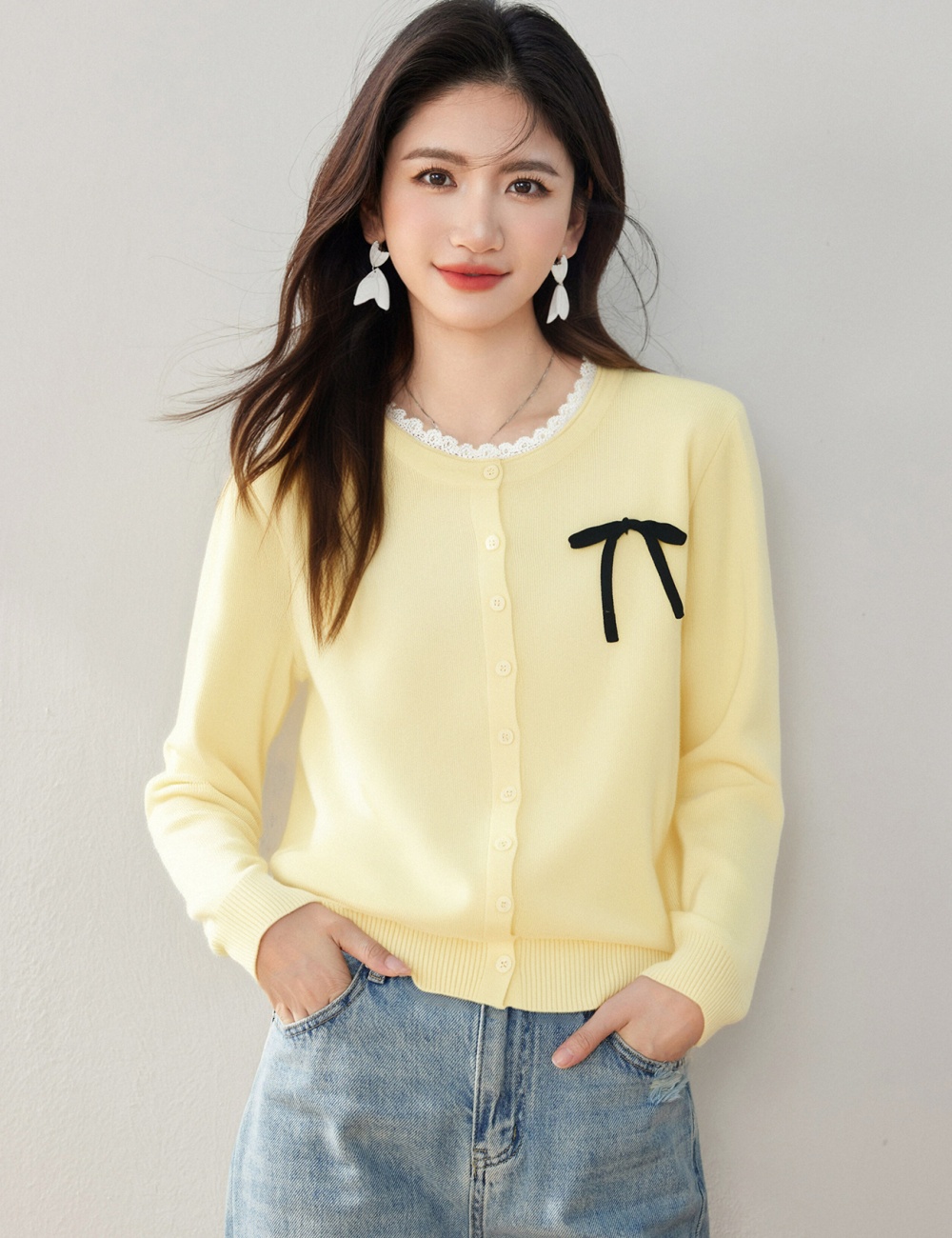Bow cardigan Western style sweater for women