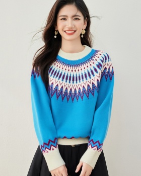 Mixed colors thick sweater jacquard tops