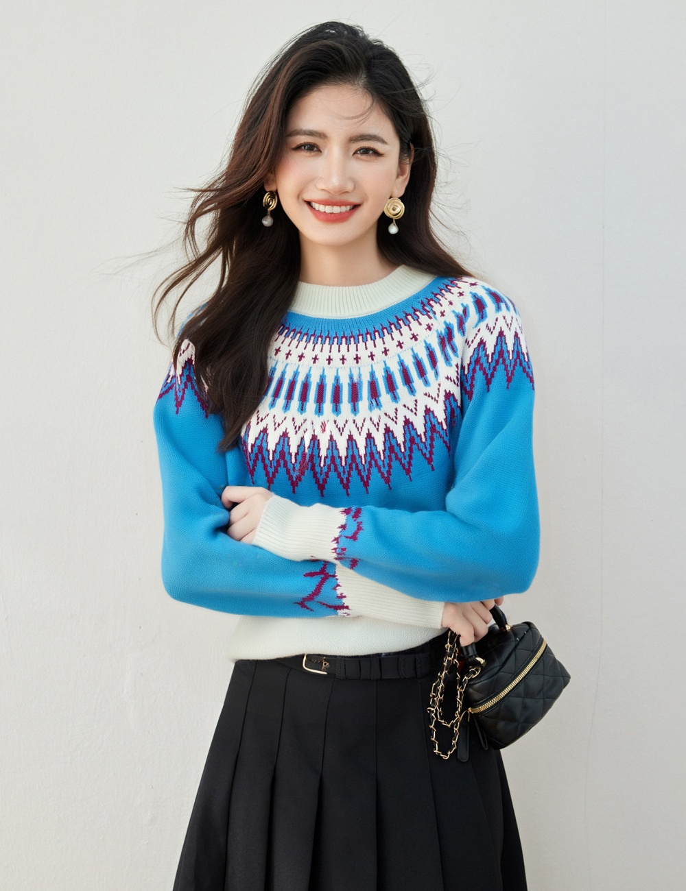 Mixed colors thick sweater jacquard tops