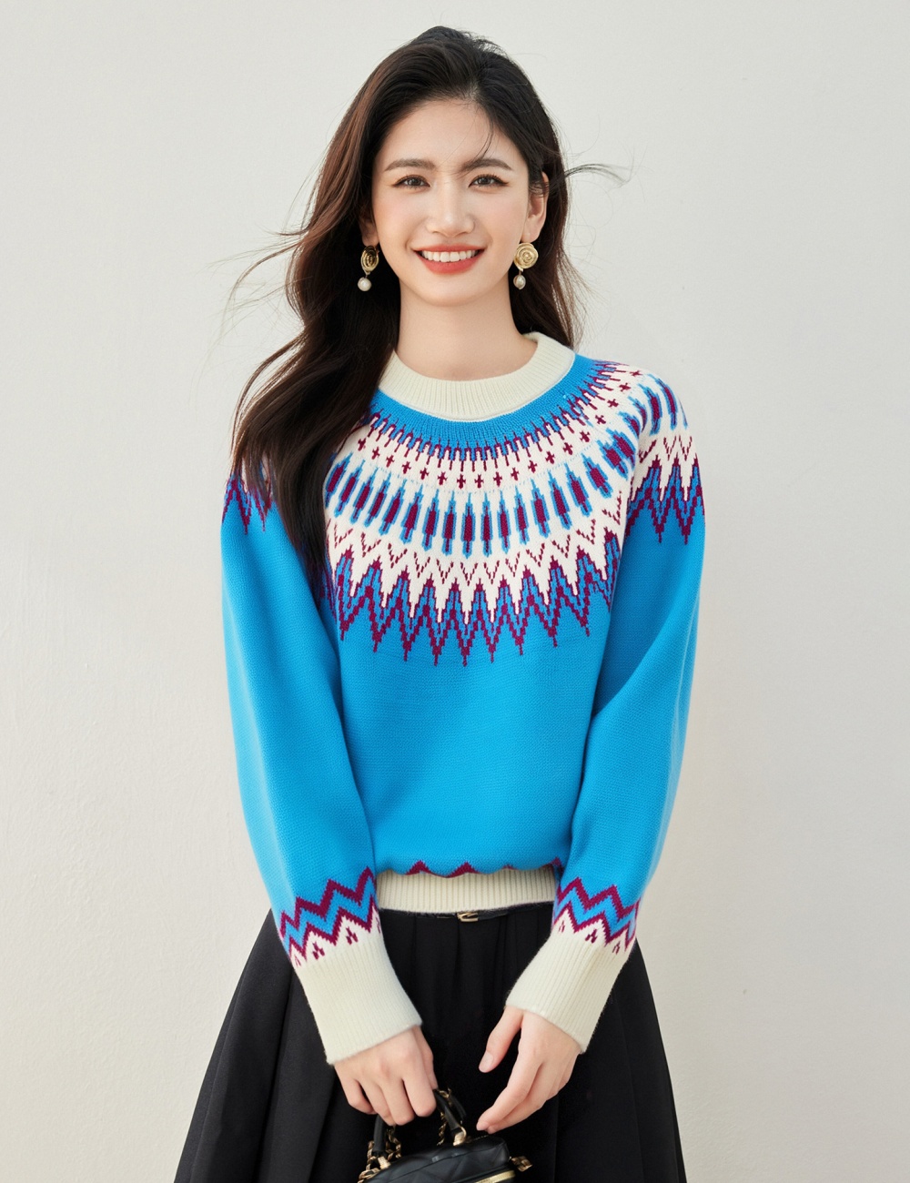 Mixed colors thick sweater jacquard tops