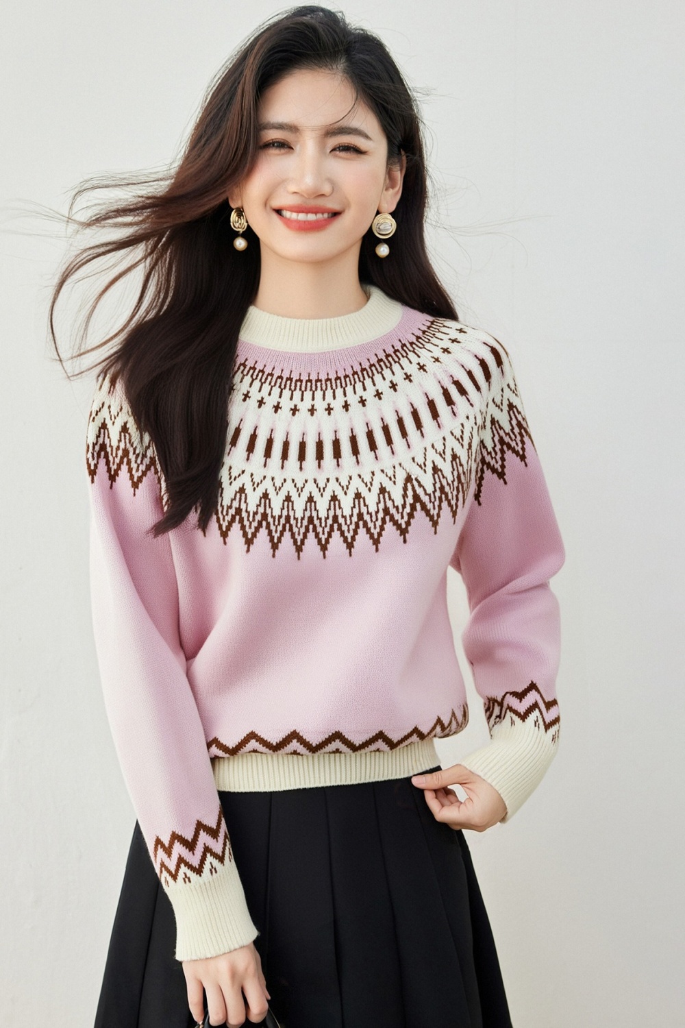 Mixed colors thick sweater jacquard tops