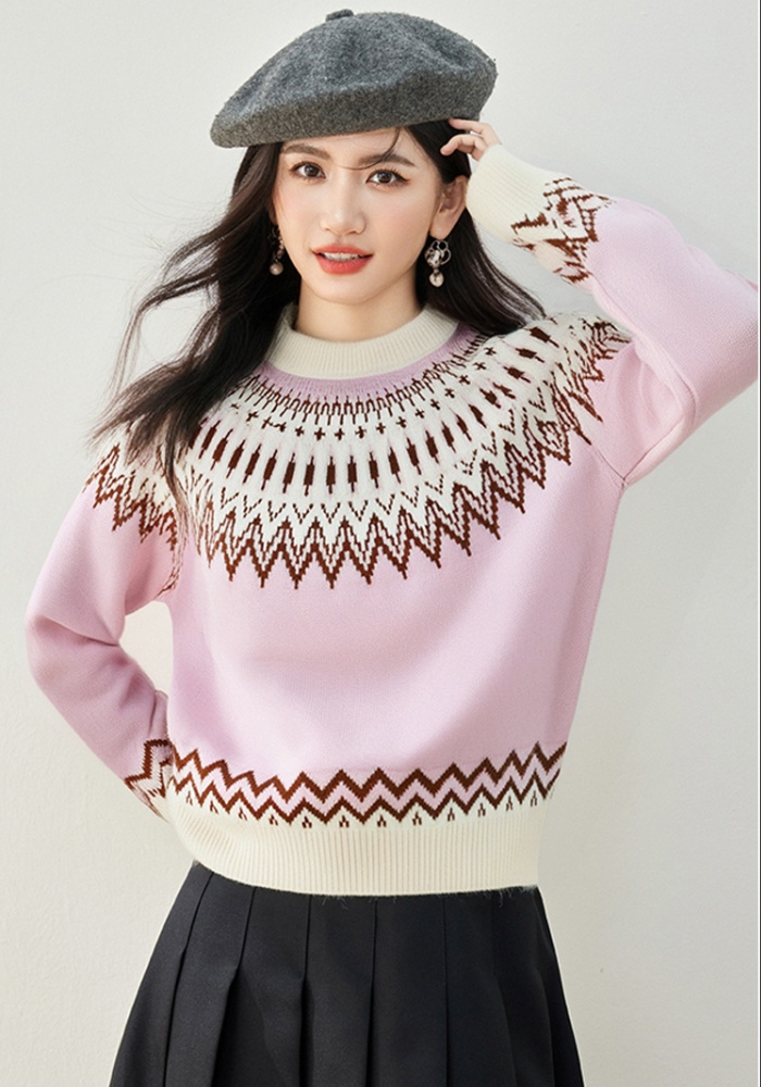 Mixed colors thick sweater jacquard tops