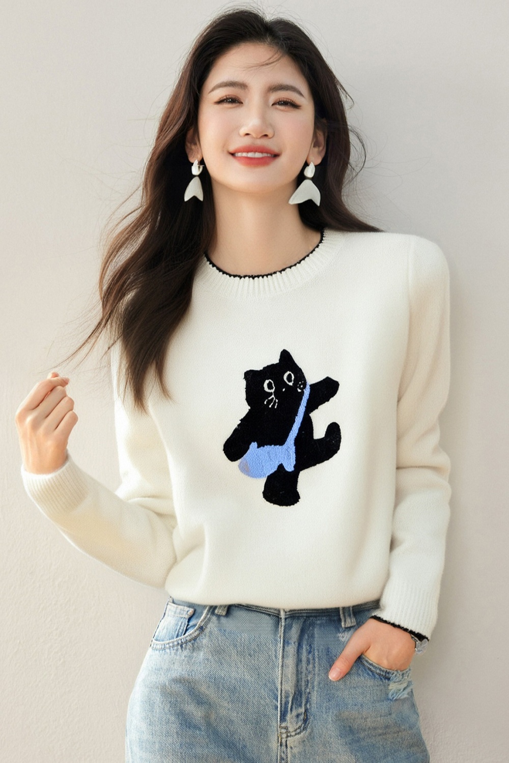 Casual all-match lovely Korean style sweater for women