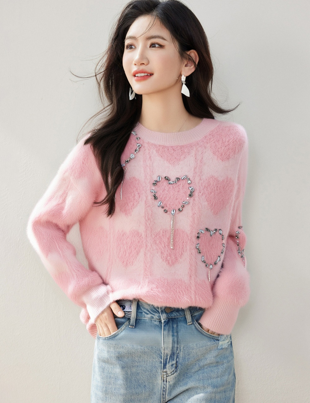 Bottoming heart tops sweet inside the ride sweater for women