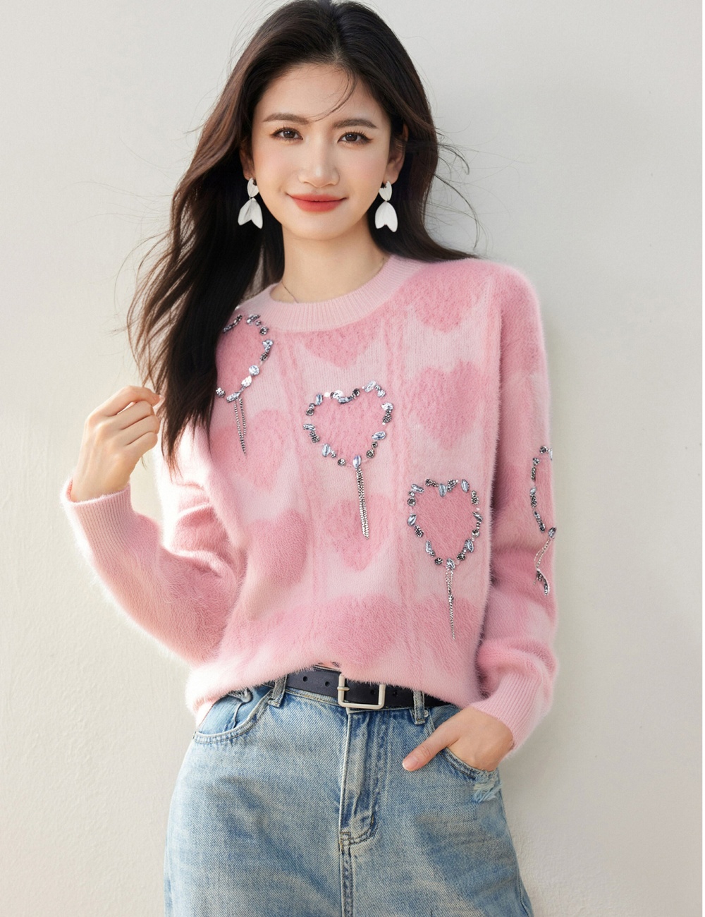 Bottoming heart tops sweet inside the ride sweater for women