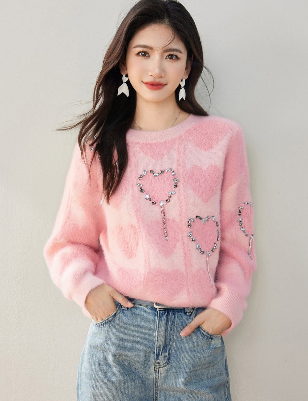 Bottoming heart tops sweet inside the ride sweater for women