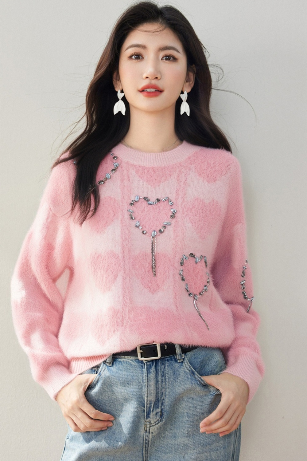 Bottoming heart tops sweet inside the ride sweater for women