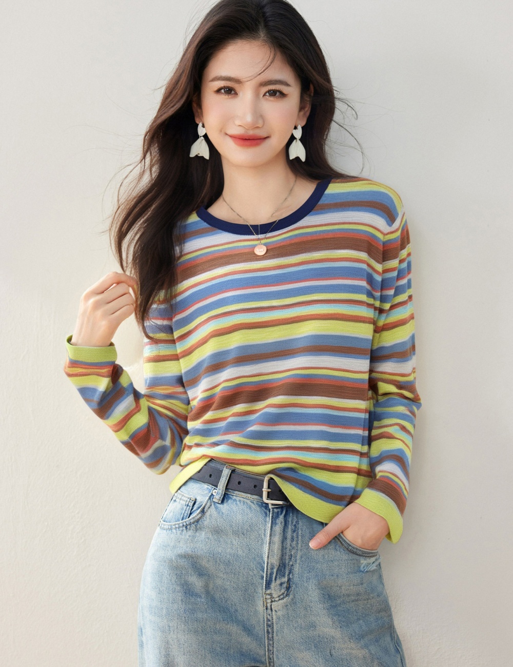 Niche mixed colors loose tops slim long sleeve shirts for women