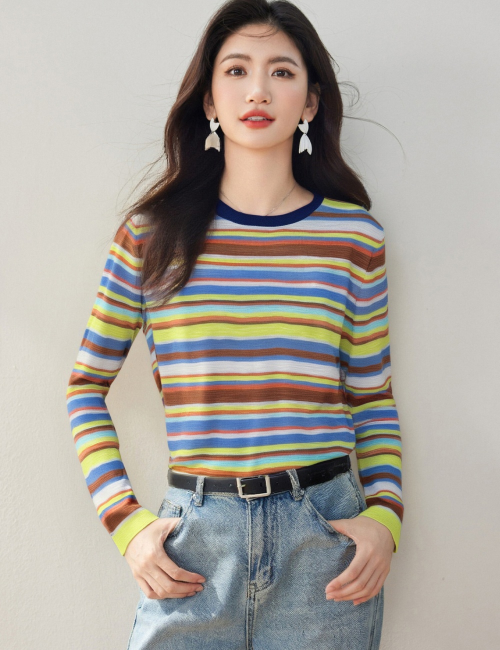 Niche mixed colors loose tops slim long sleeve shirts for women