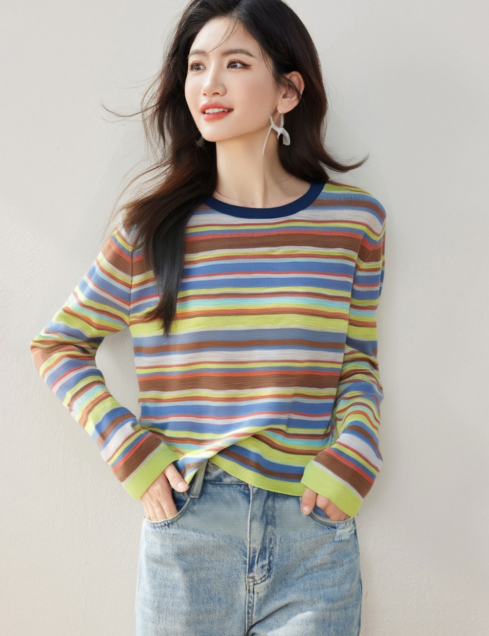 Niche mixed colors loose tops slim long sleeve shirts for women